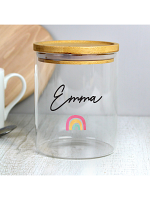 Personalised Rainbow Glass Jar with Bamboo Lid