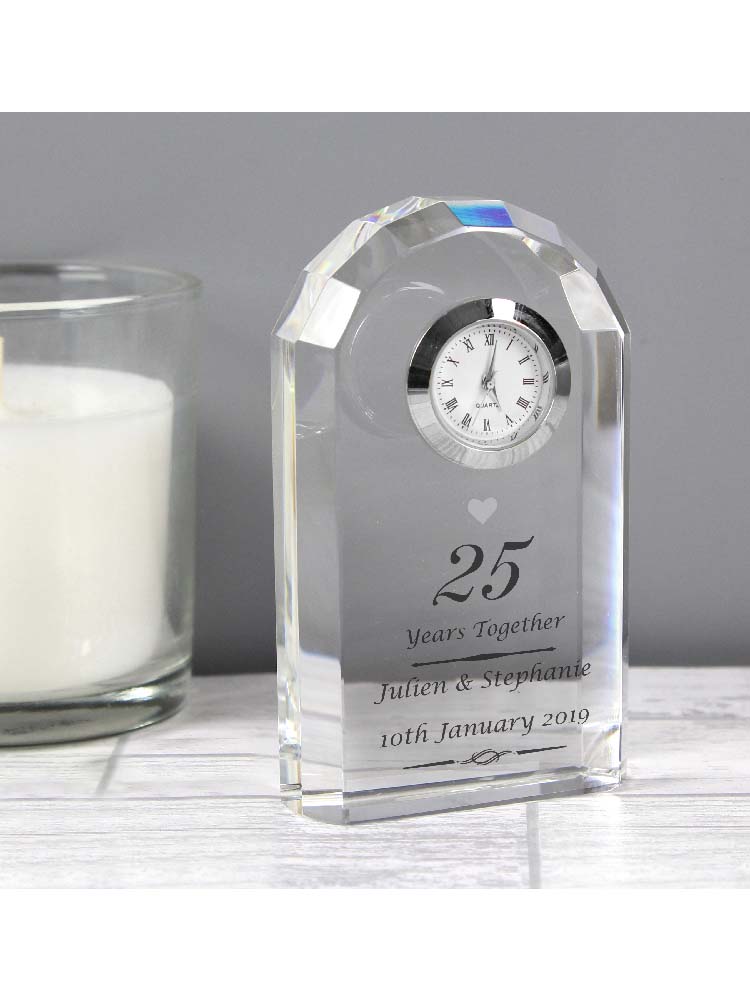 Personalised Silver Anniversary Crystal Clock