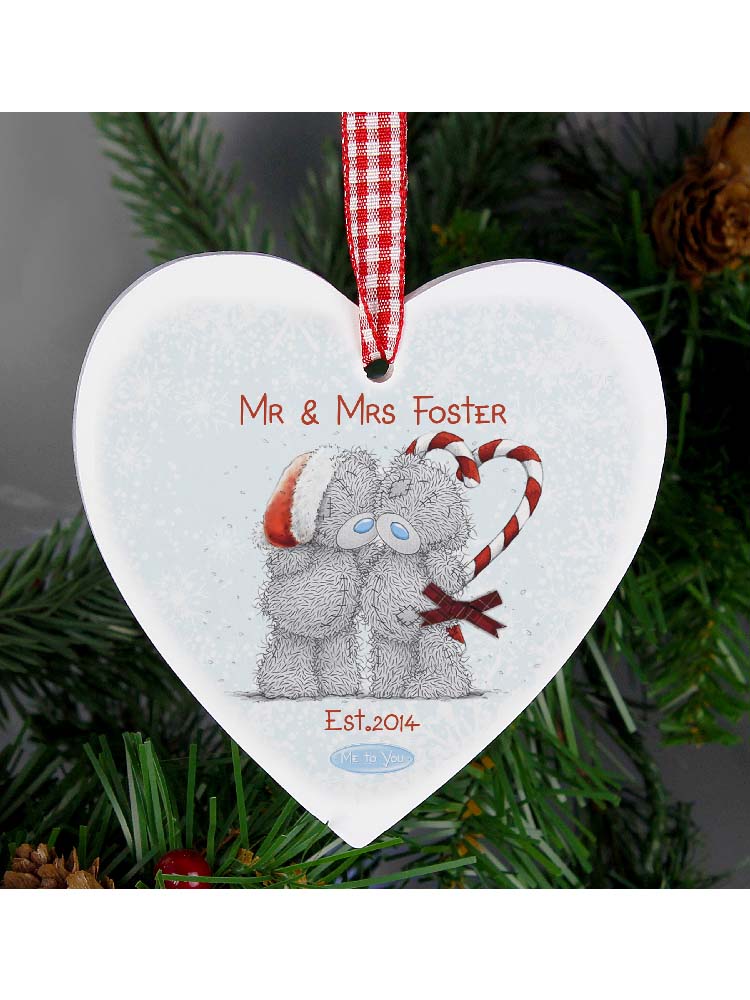 Personalised Me To You Couple Christmas Wooden Heart Decoration