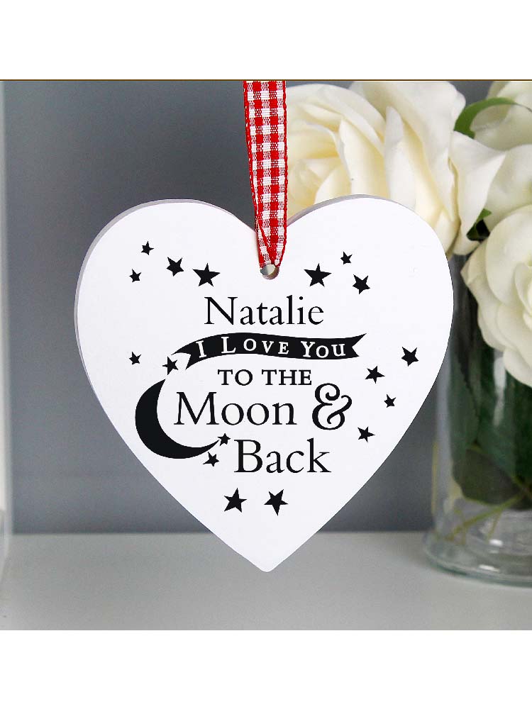 Personalised To the Moon and Back... Wooden Heart Decoration