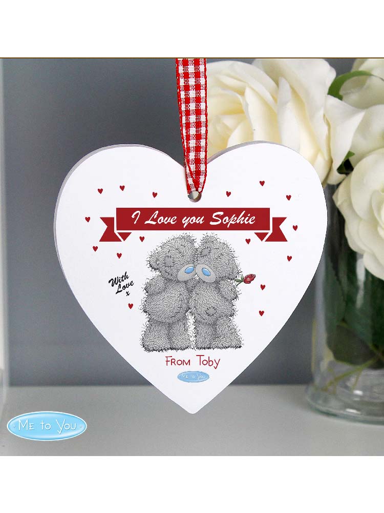 Personalised Me to You Couple Wooden Heart Decoration