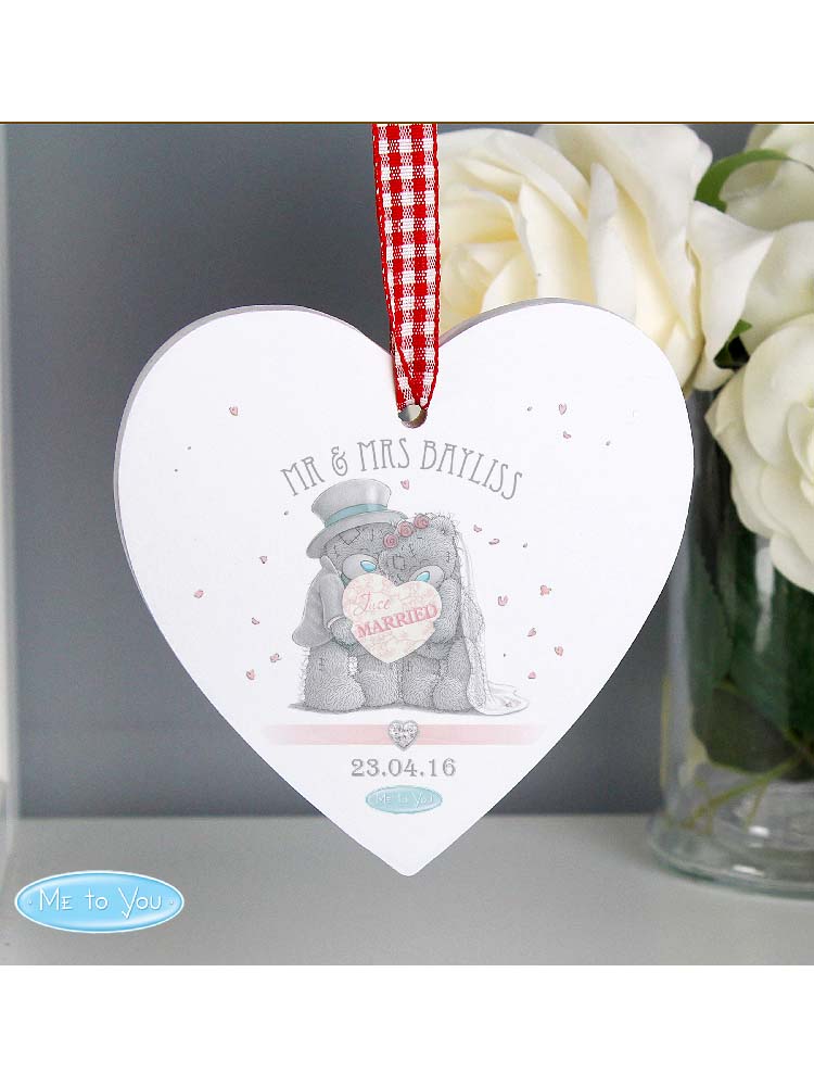 Personalised Me To You Wedding Couple Wooden Heart Decoration