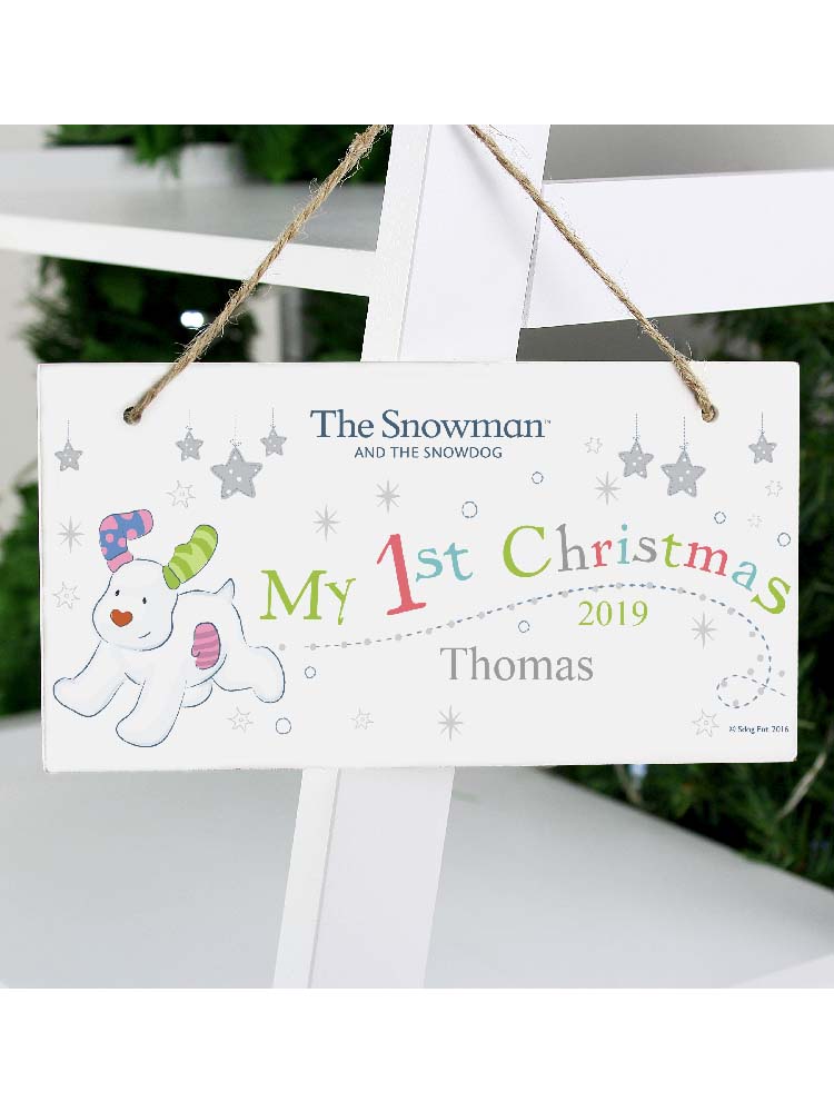 Personalised The Snowman and the Snowdog My 1st Christmas Wooden Sign