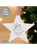 Personalised The Snowman and the Snowdog My 1st Christmas Blue Wooden Star Decoration