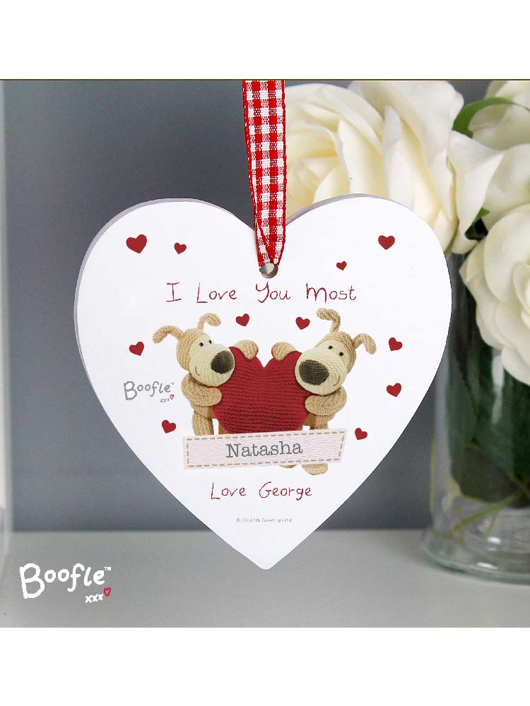 Personalised Boofle Shared Heart Wooden Heart Decoration