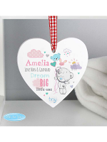 Personalised Tiny Tatty Teddy Dream Big Pink Wooden Heart Decoration