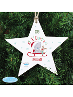 Personalised Tiny Tatty Teddy My 1st Christmas Sleigh Wooden Star Decoration