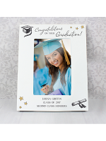 Personalised Gold Star Graduation 6x4 White Wooden Photo Frame