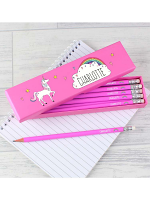Personalised Unicorn Box of 12 Pink HB Pencils