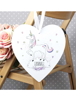 Personalised Unicorn 22cm Large Wooden Heart Decoration