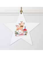 Personalised Festive Fawn Wooden Star Decoration