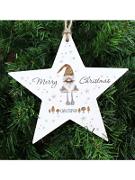 Personalised Scandinavian Christmas Gnome Wooden Star Decoration