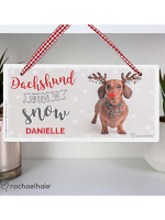 Personalised Rachael Hale Christmas Dachshund Through the Snow Wooden Sign