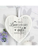 Personalised Love Story 22cm Large Wooden Heart Decoration