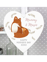 Personalised Mummy and Me Fox 22cm Large Wooden Heart Decoration