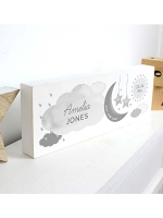 Personalised New Baby Moon & Stars Wooden Block Nursery Sign