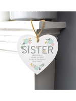 Personalised Sister Floral Wooden Heart Decoration