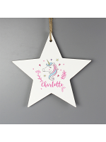 Personalised Unicorn Wooden Star Decoration