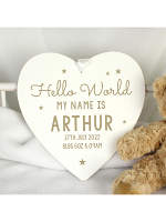 Personalised Hello World Large Wooden Heart Decoration