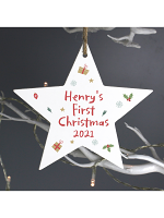 Personalised First Christmas Wooden Star Decoration