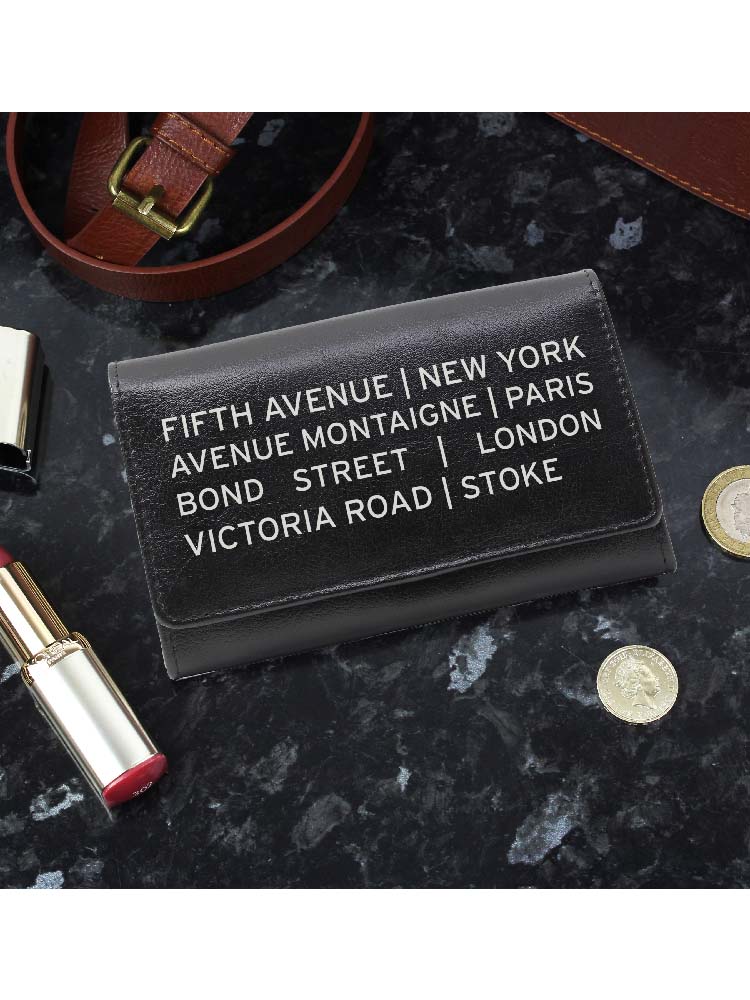 Personalised Shopping Destination Black Leather Purse