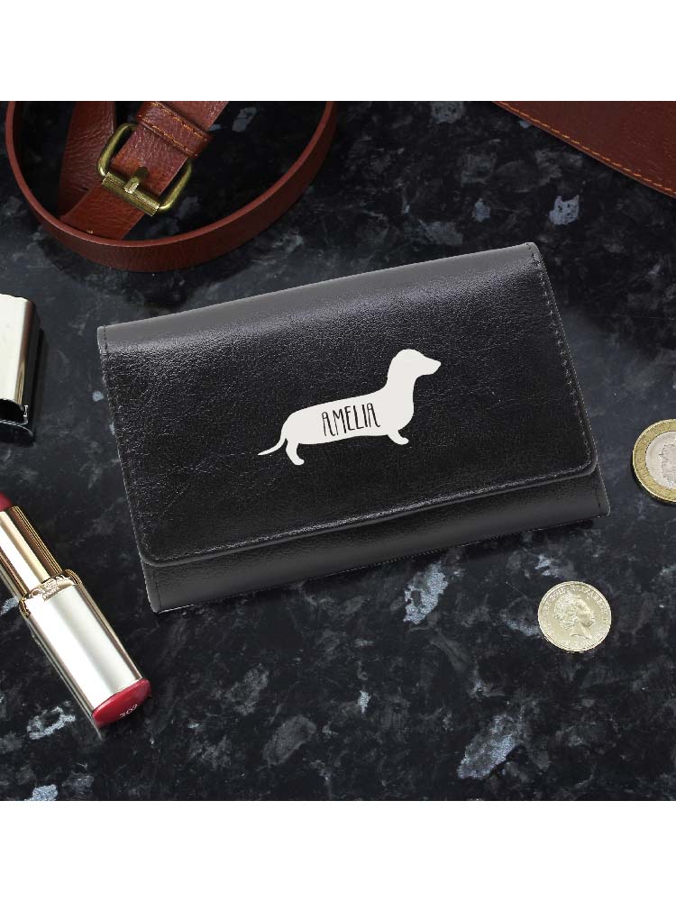 Personalised Sausage Dog Black Purse