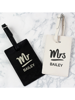 Personalised Mr & Mrs Black & Cream Luggage Tag Set