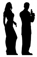 Secret Agent Male and Female Double Black Silhouette - Cardboard Cutout