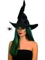 Witch's Hat Black Velour With Hanging Spider