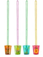 Shot Glass On Beaded Necklace with Hawaiian Print