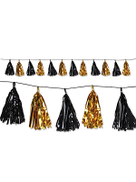 Metallic Tassel Pom Pom Garland - Gold & Black