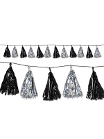 Metallic Tassel Pom Pom Garland Decoration - Silver & Black