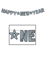Glittered Happy New Year Banner - Silver & Black