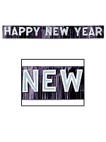 Metallic Happy New Year Banner - Black & Silver