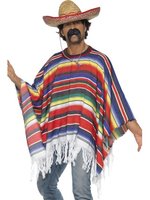 Mexican Poncho Multi Coloured Rainbow Fancy Dress Inc Full Accessories (12345)