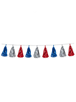 Red Silver and Blue Metallic Tassel Garland  