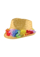 Straw Trilby Hat with Flower Band