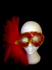 Red And Gold Sequin Eyemask With Red Feathers. (1)