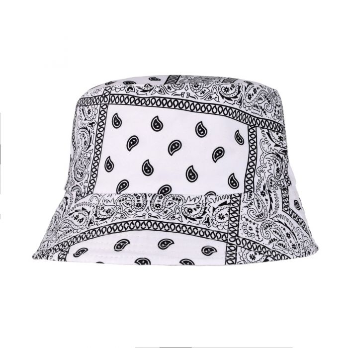 White Reversible Paisley Bucket Hat